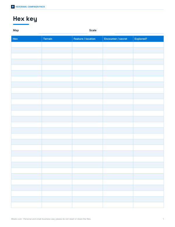 Preview of Printable Hex Key Sheet